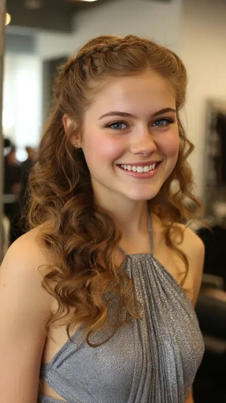 Charming Loose Curls with Braided Crown
