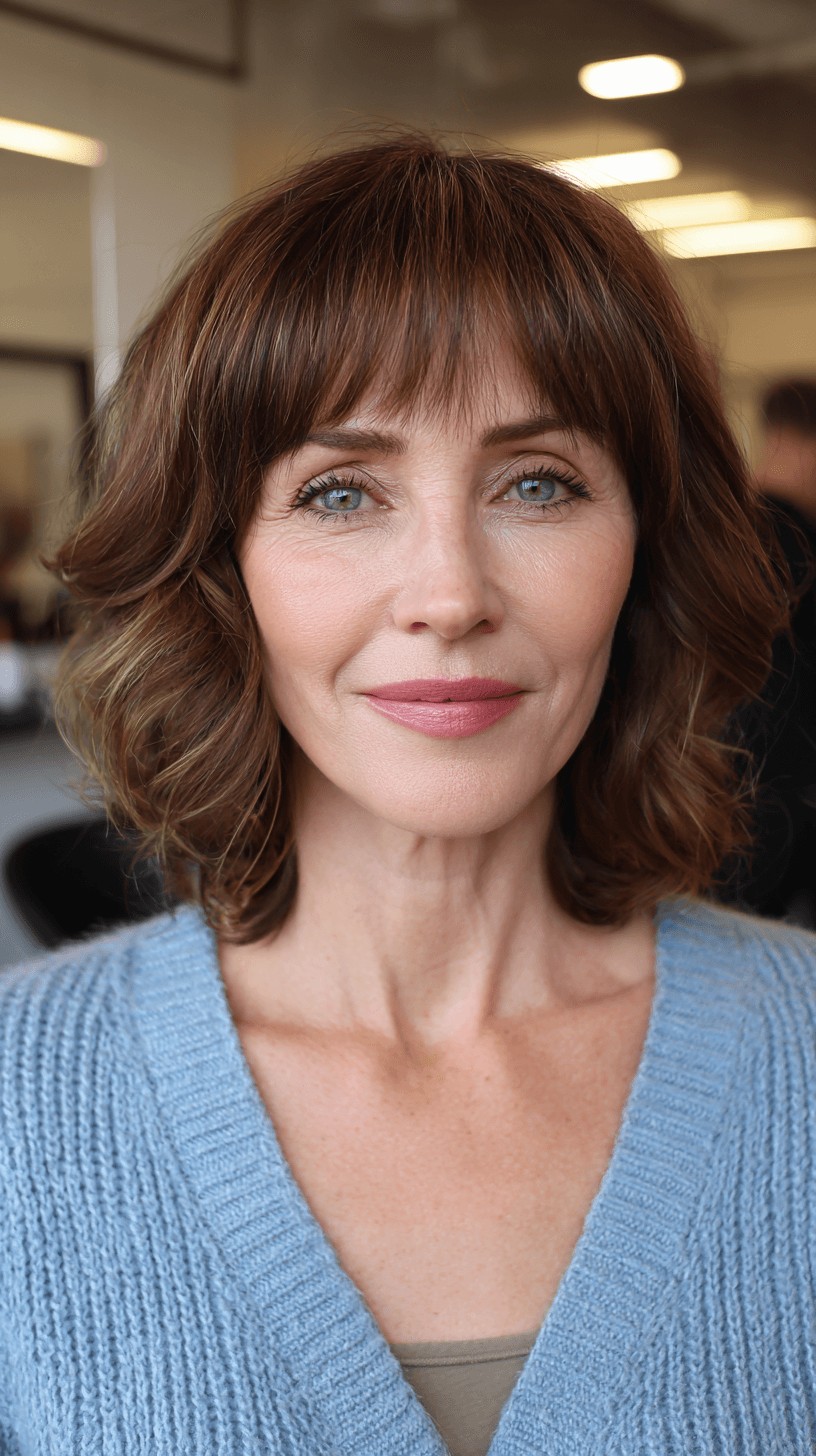 Chic Textured Curls with Soft Bangs