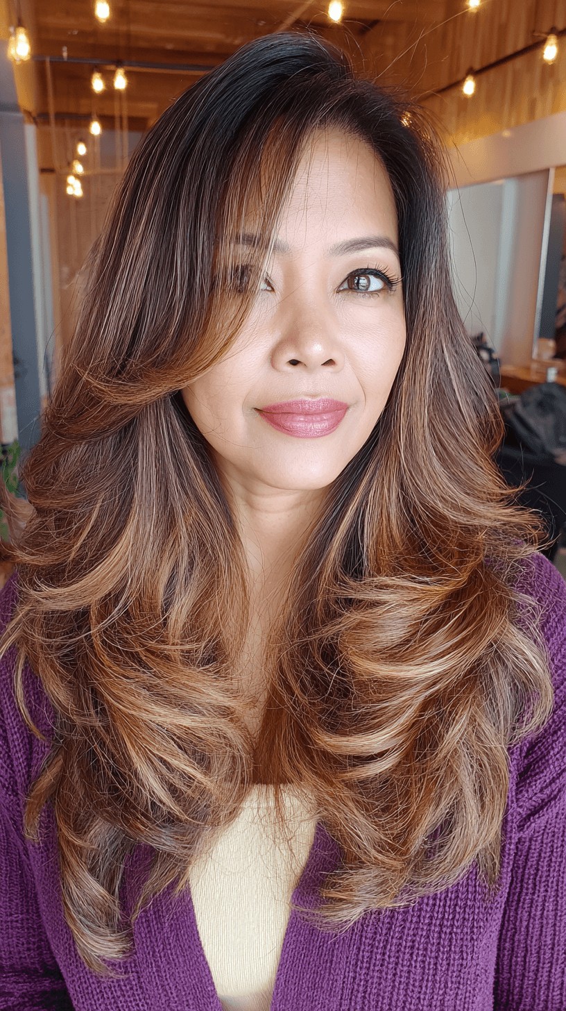 Luxurious Long Hair with Defined Layers and Warm Highlights
