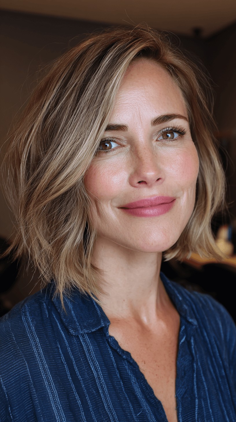 Softly Textured Blonde Lob with Subtle Highlights