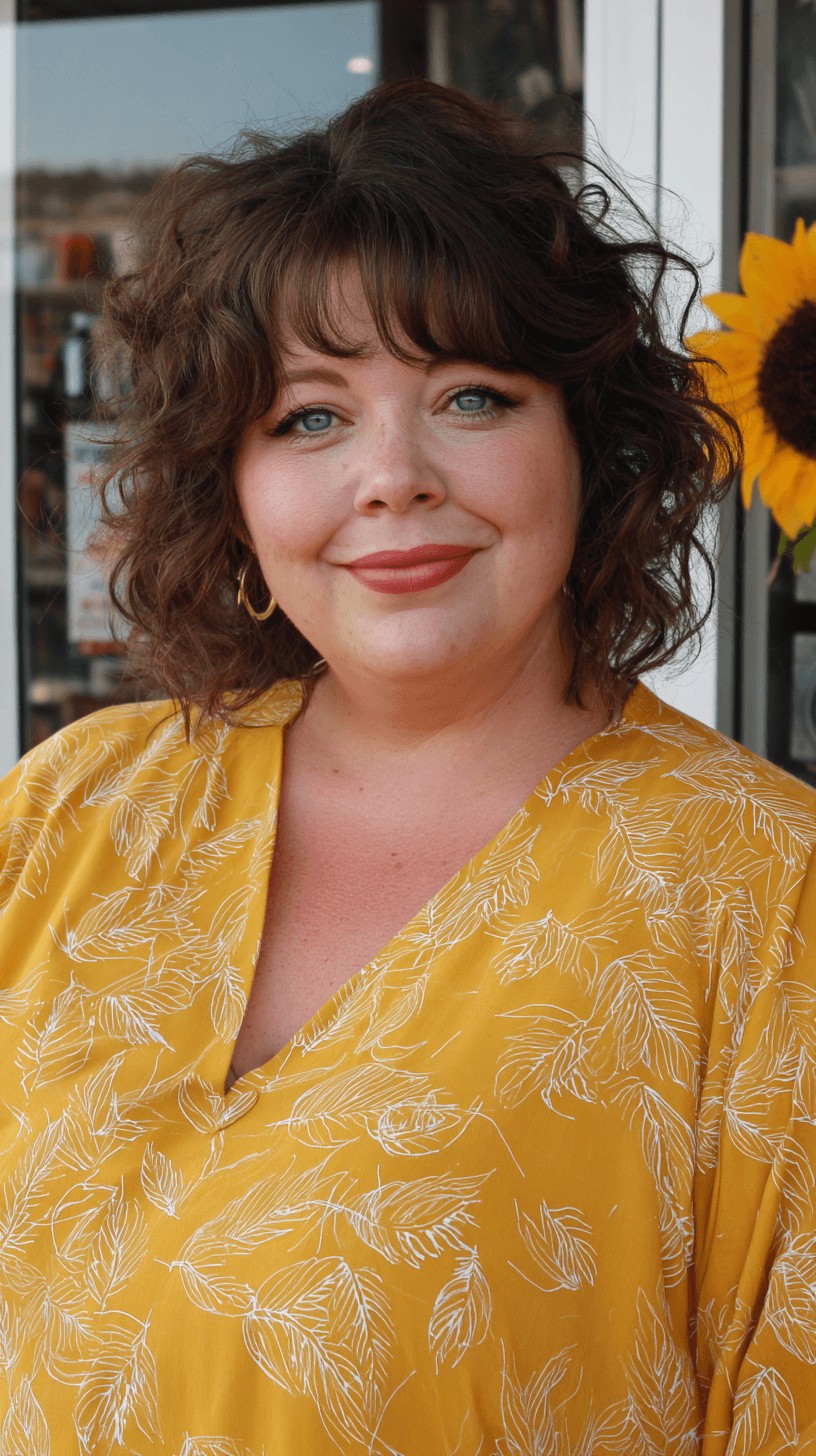 Textured Curly Lob with Soft Bangs