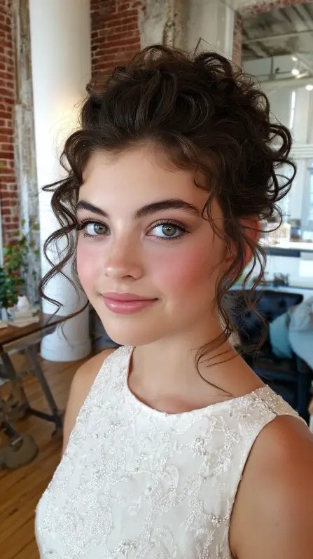 Textured Curly Updo with Face-Framing Layers