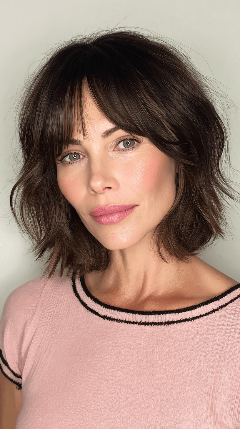 Textured Wavy Lob with Soft Bangs