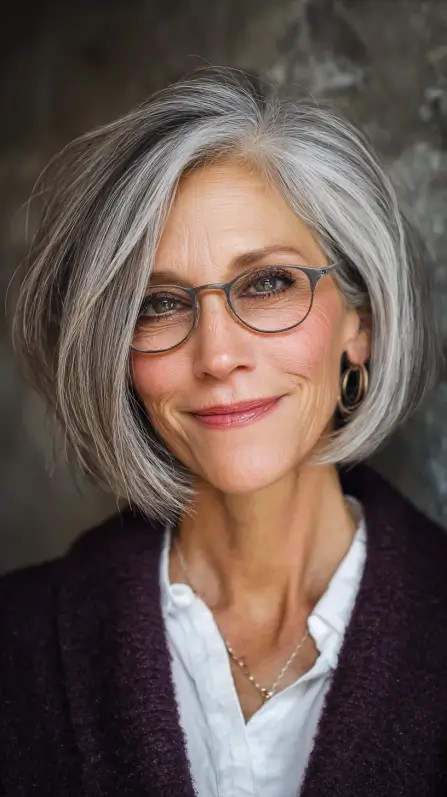 Chic Layered Bob with Silver Highlights