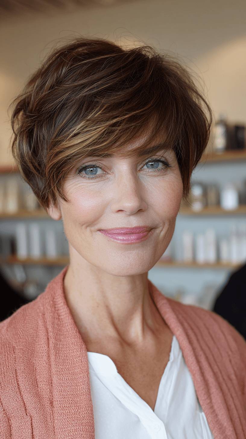 Chic Textured Angular Pixie Cut with Soft Highlights