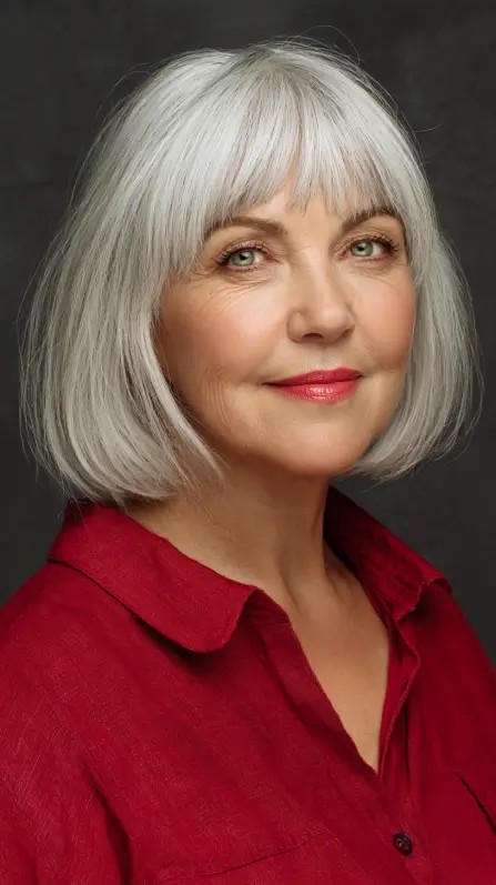 Chic Textured Neck-Length Bob with Blunt Bangs