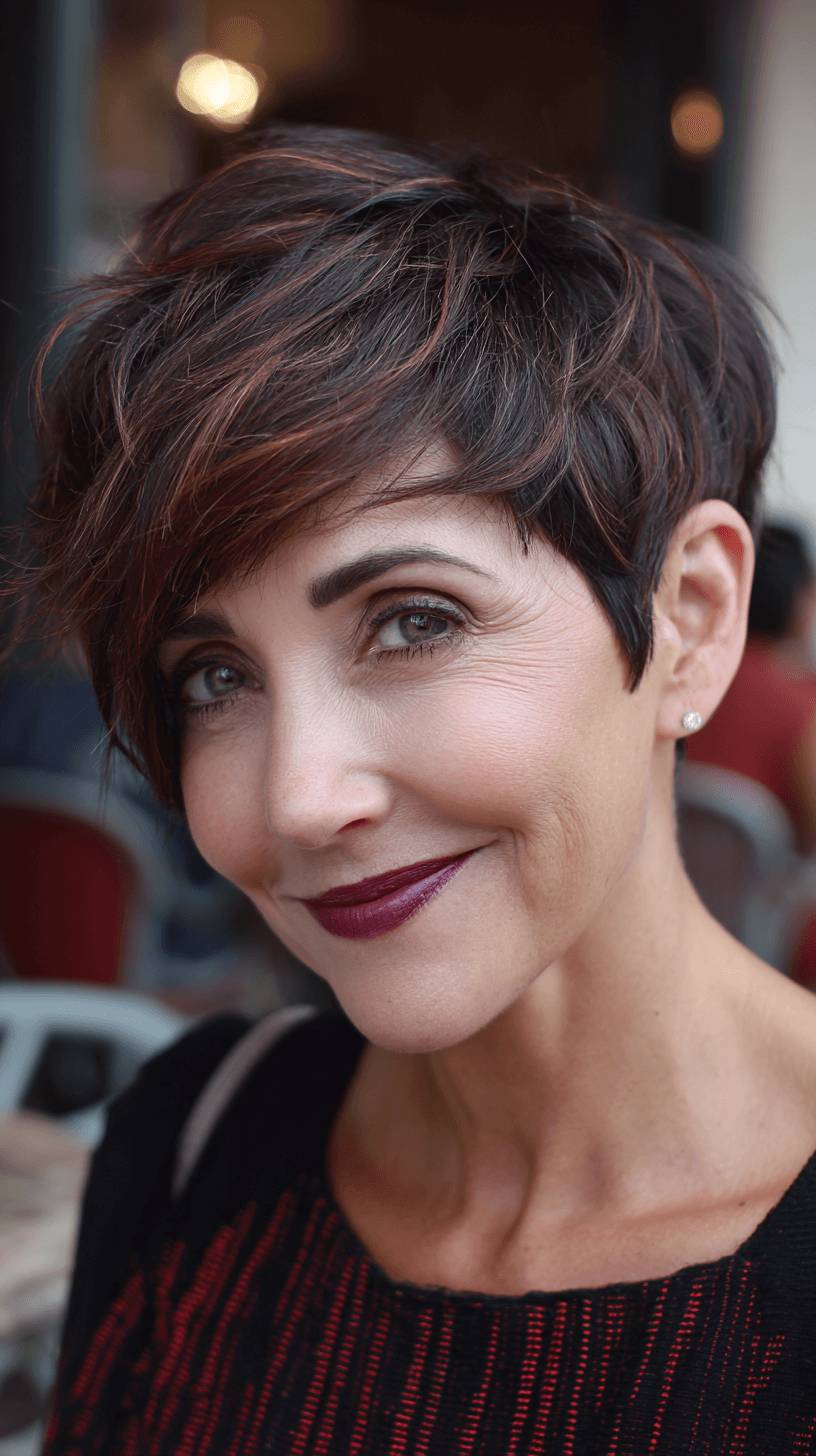 Chic Textured Pixie Cut with Warm Copper Highlights
