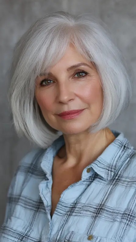 Elegant Layered Neck-Length Bob with Soft Bangs