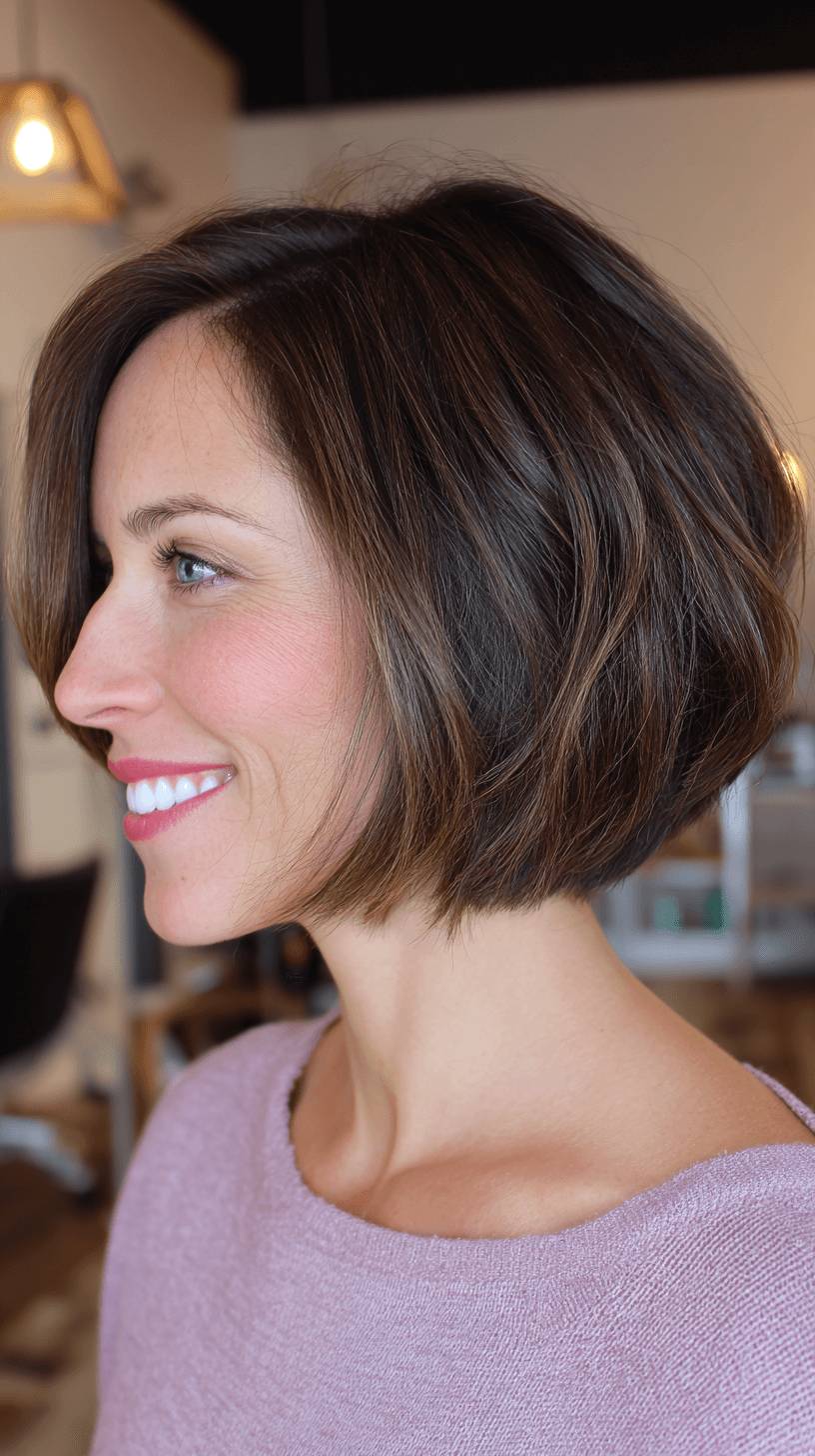 Elegant Textured Wedge Bob with Subtle Highlights