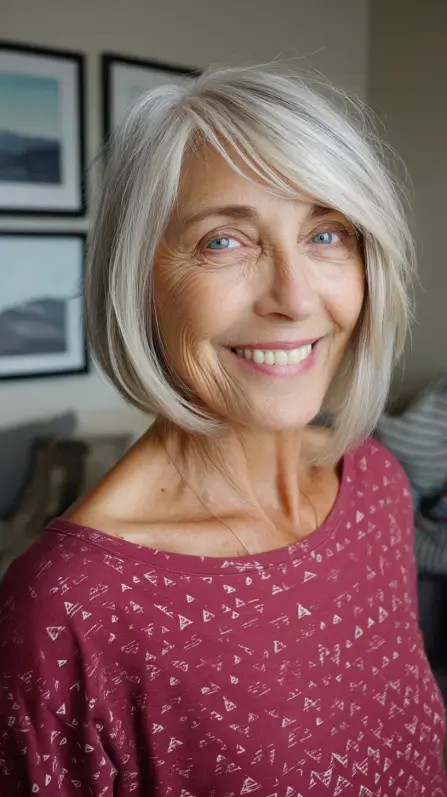 Modern Soft Silver Neck-Length Bob with Subtle Layers
