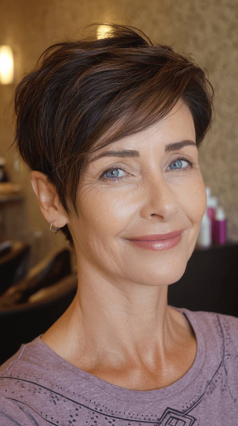 Modern Textured Angular Pixie Cut with Subtle Highlights