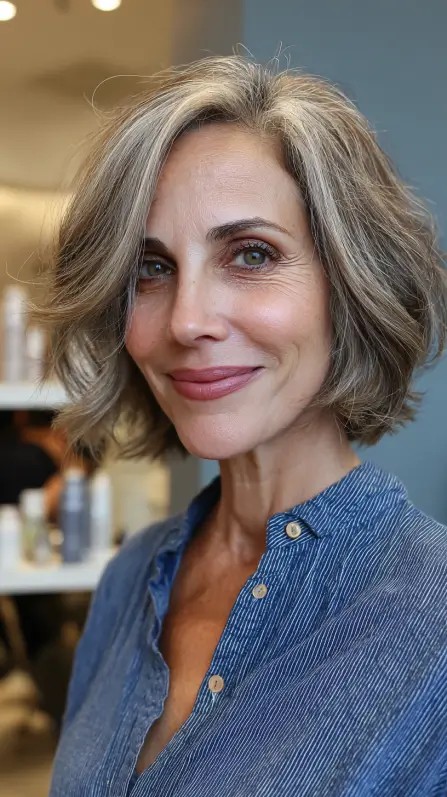 Modern Textured Neck-Length Bob with Soft Waves