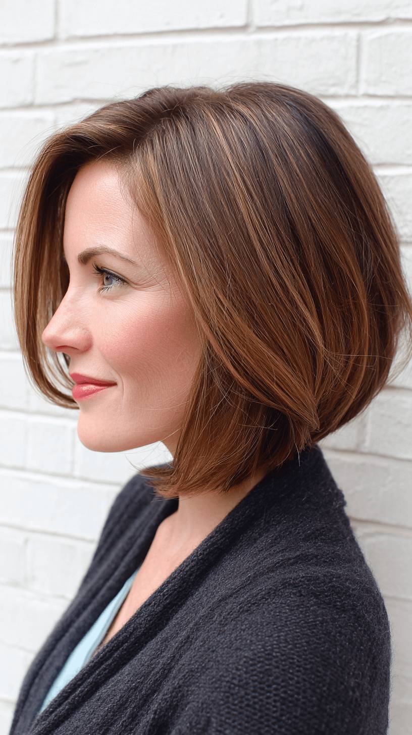 Polished Caramel Wedge Bob with Subtle Layers