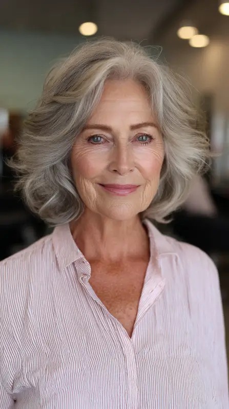 Softly Layered Ashy Gray Neck-Length Cut