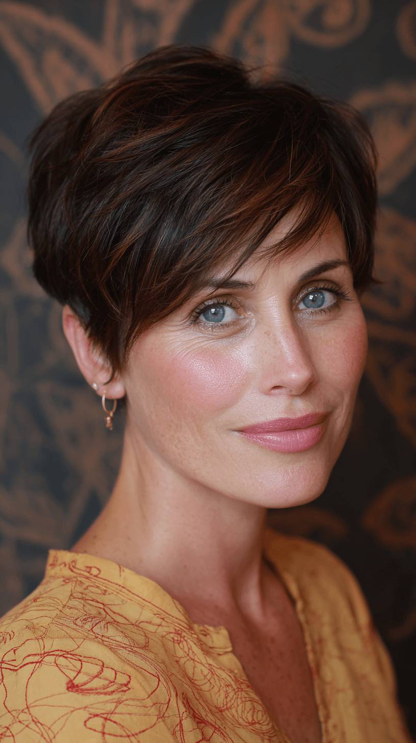 Softly Textured Angular Pixie Cut with Subtle Highlights