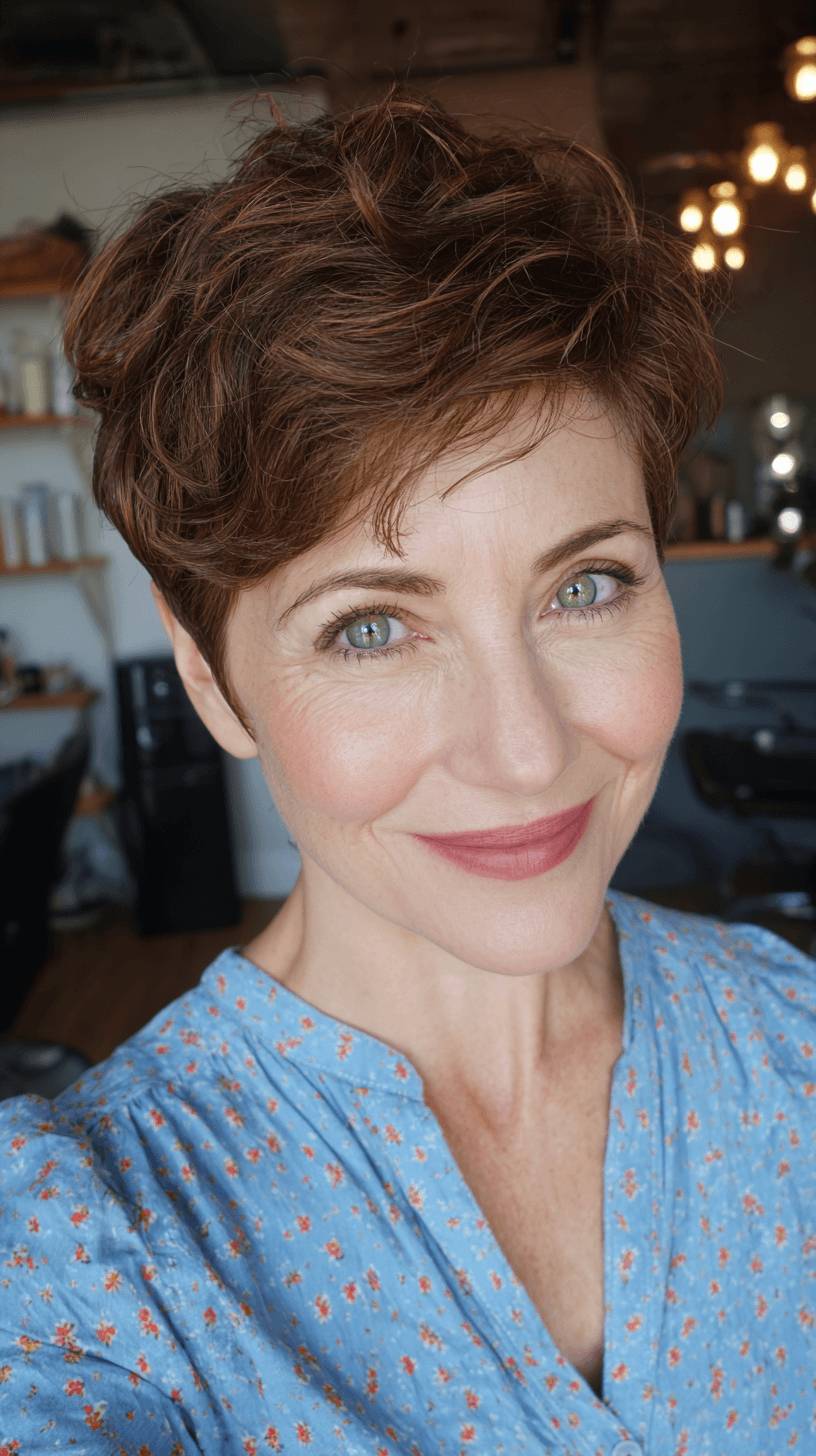 Textured Ash Brown Pixie Cut with Soft Waves