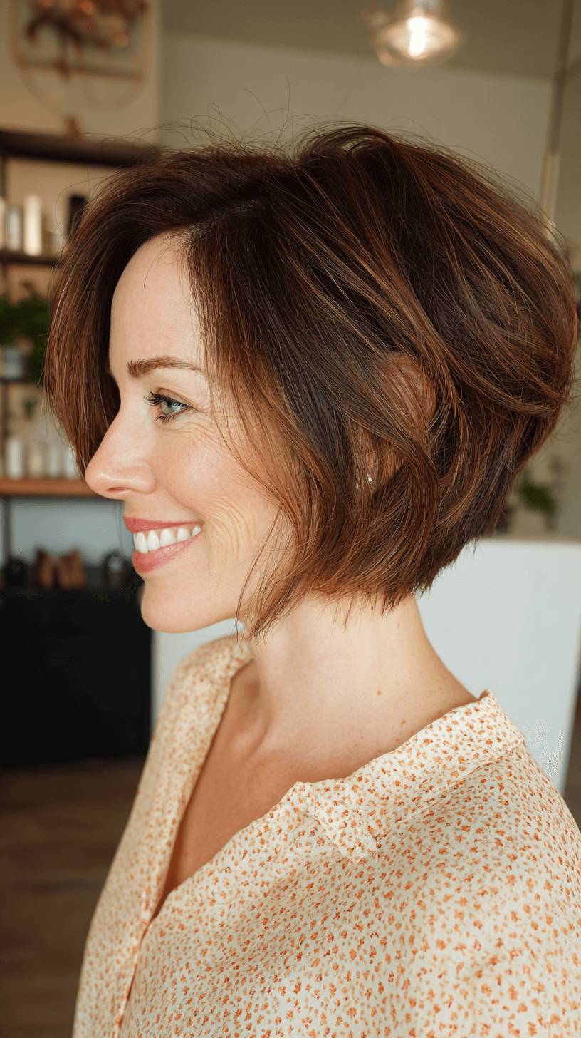 Textured Caramel Wedge Bob with Lively Layers