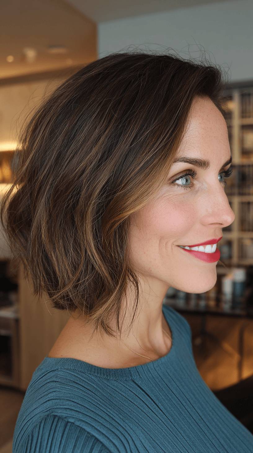 Textured Chestnut Wedge Bob with Subtle Movement