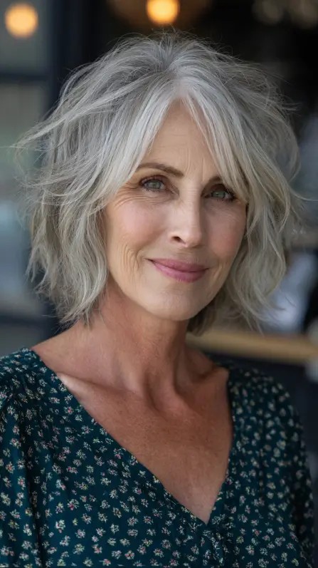 Textured Gray Shaggy Bob with Soft Layers