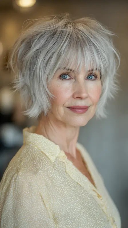 Textured Silver Pixie Bob with Layered Ends