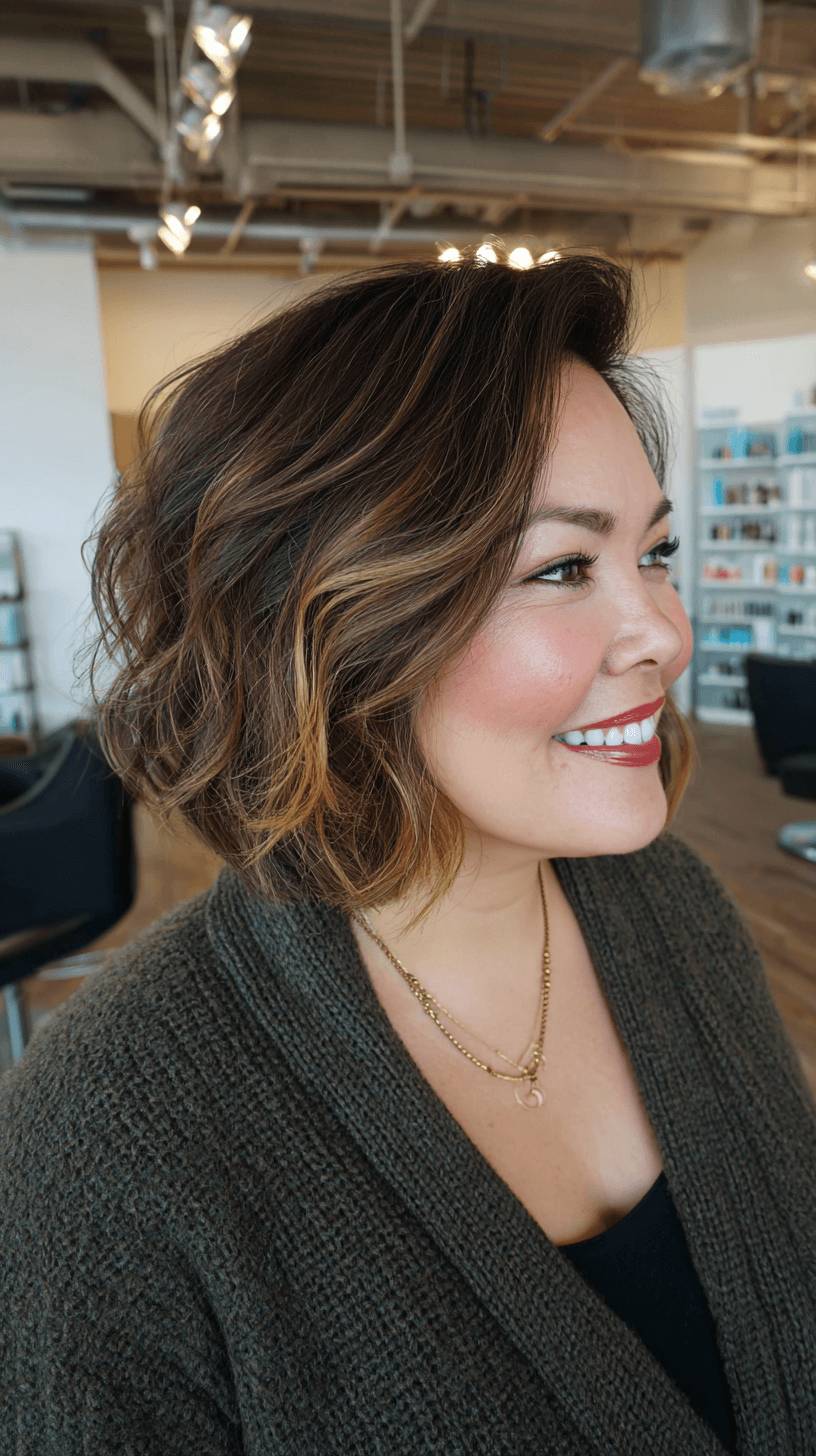 Textured Wedge Bob with Subtle Caramel Highlights