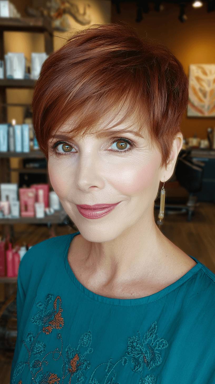 Vibrant Copper Angular Pixie Cut with Subtle Layers