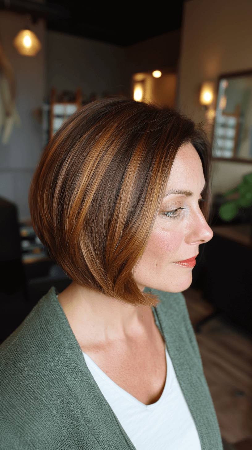 Warm Honey-Toned Stacked Wedge Bob