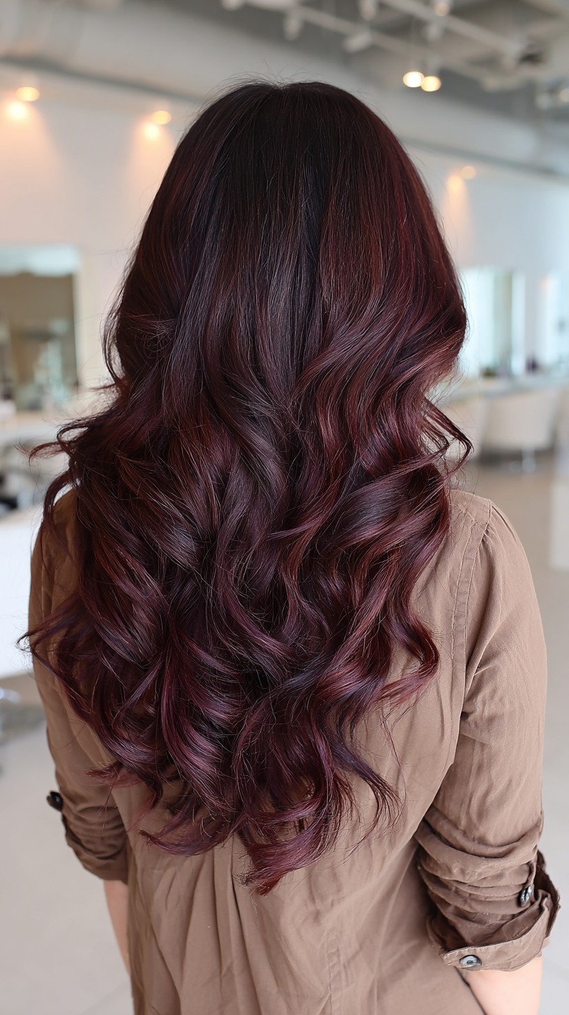 Luxurious Black Cherry Balayage with Defined Curls