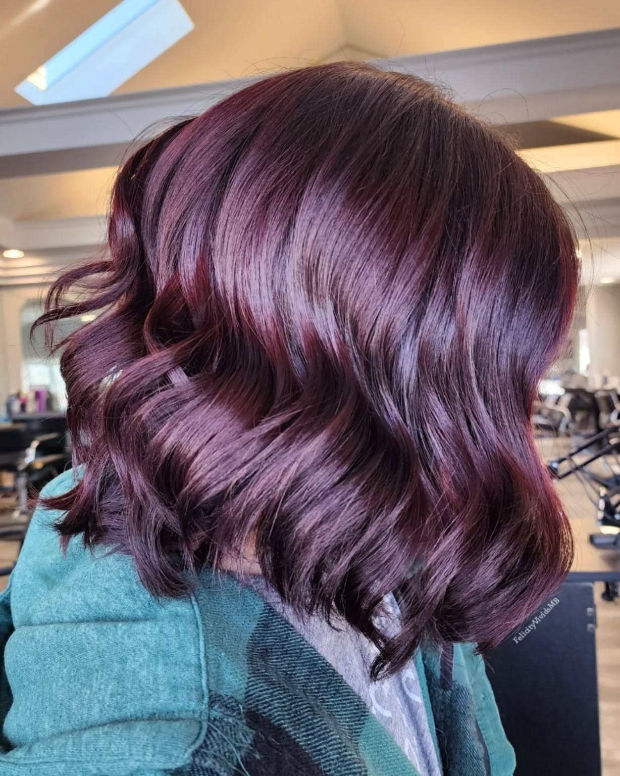 Charming Black Cherry Balayage with Soft Waves