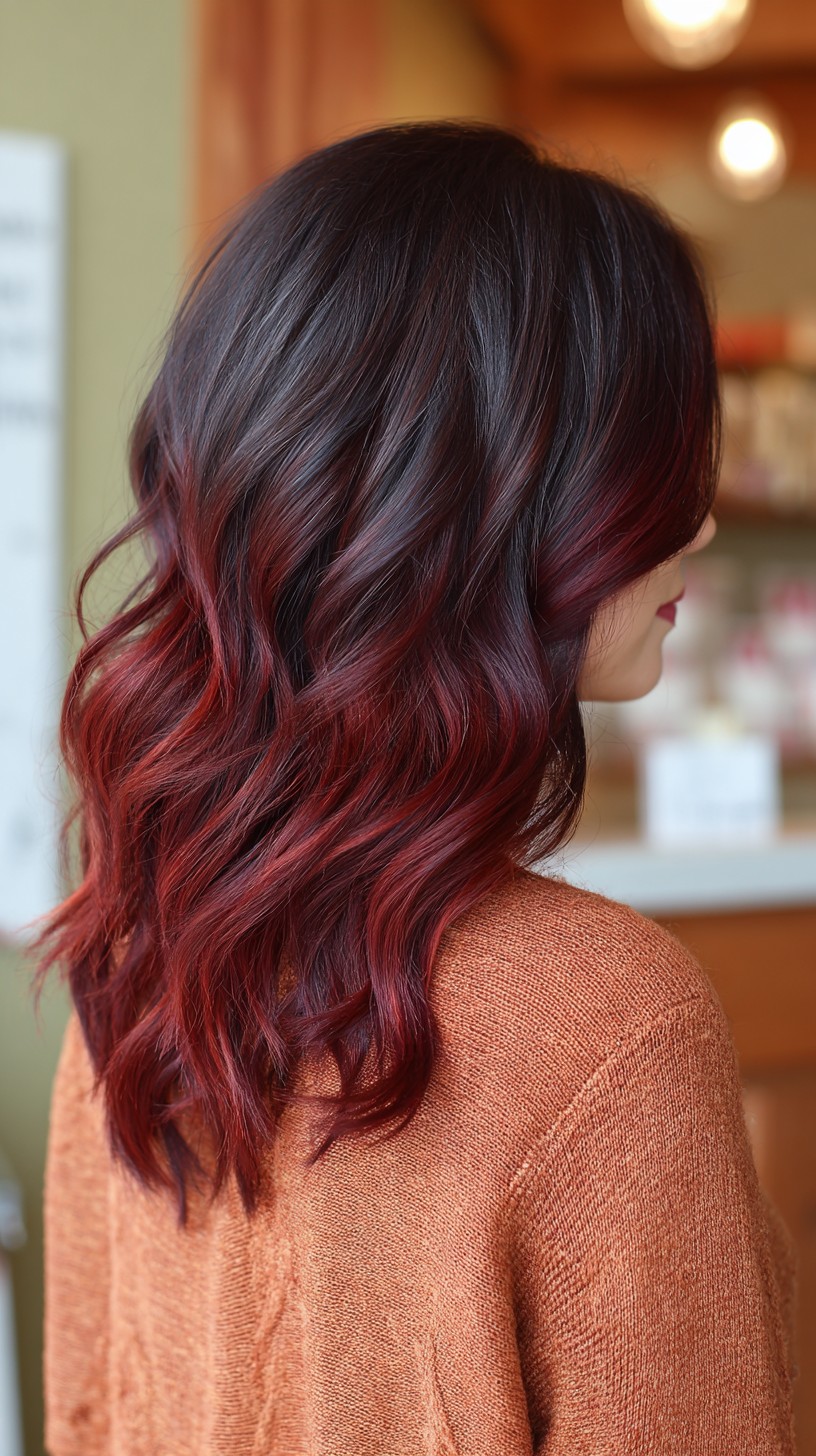 Charming Black Cherry Balayage with Textured Waves