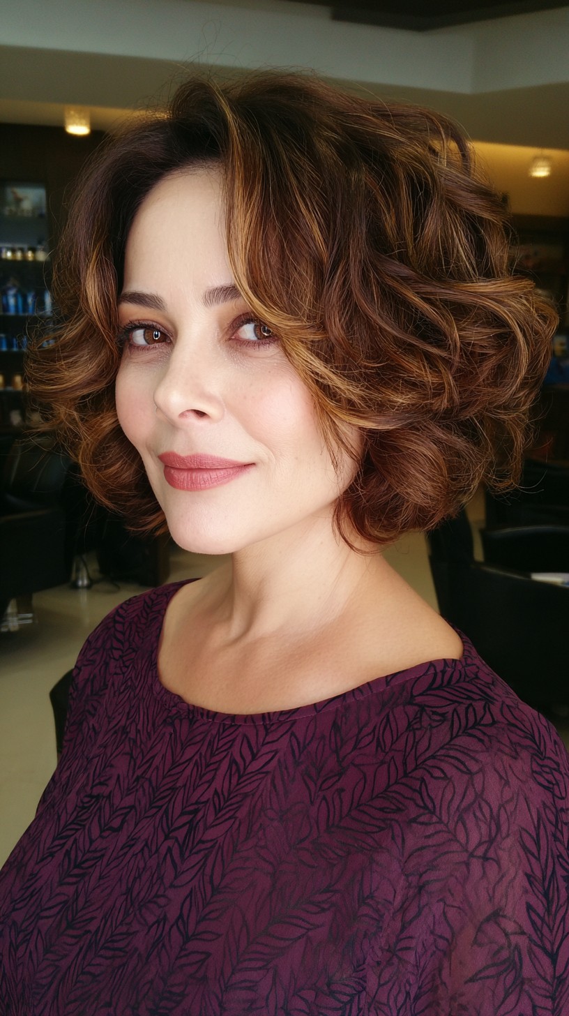 Charming Short Curly Cut with Rich Caramel Highlights