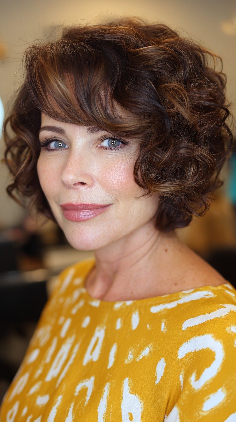 Charming Short Curly Cut with Rich Highlights