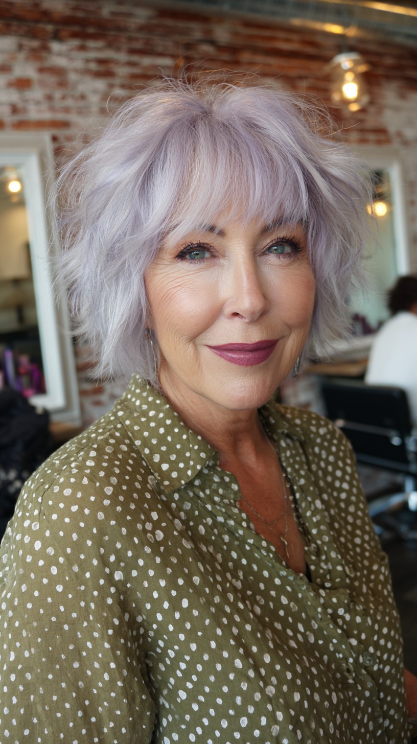 Charming Soft Lavender Wolf Cut with Wispy Bangs