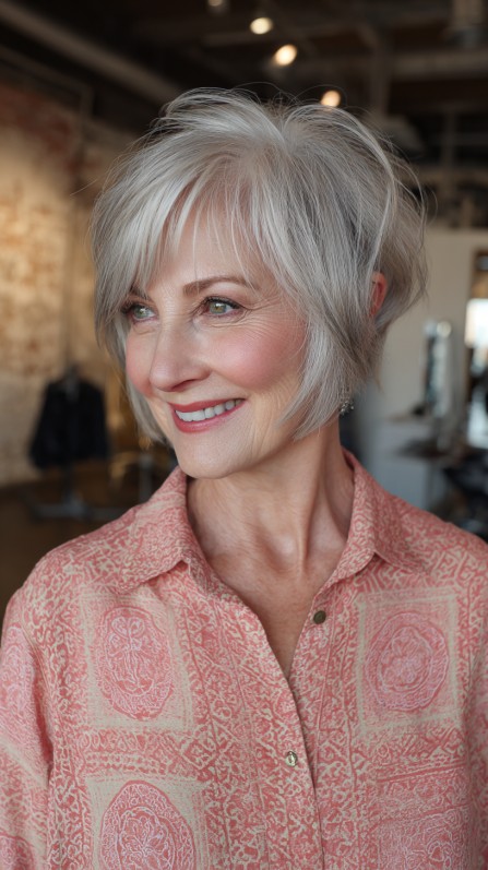 Charming Textured Silver Bob with Soft Layers