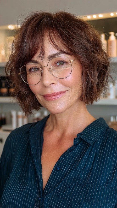 Chic Curly Bob with Soft Bangs