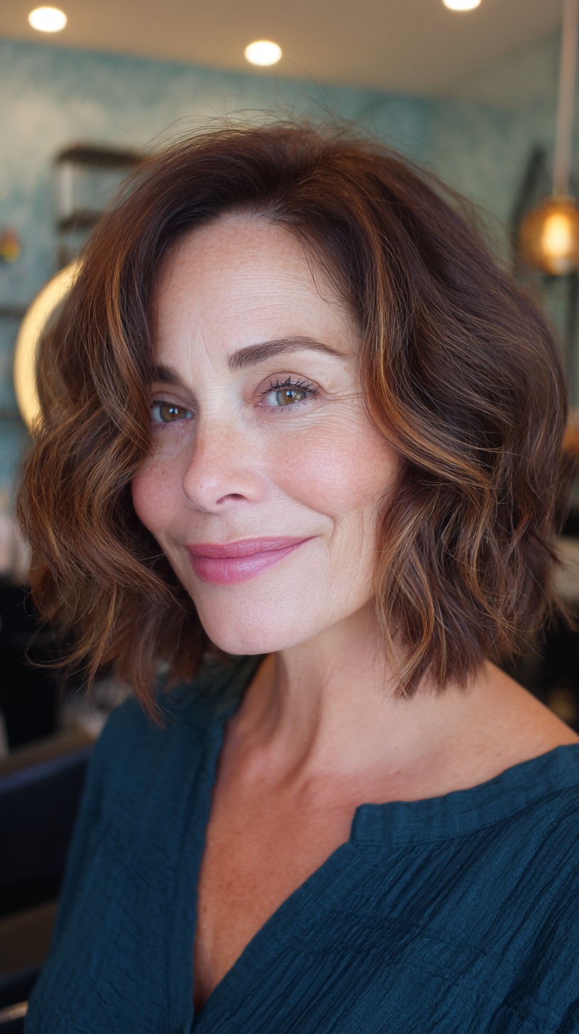 Chic Curly Bob with Warm Highlights