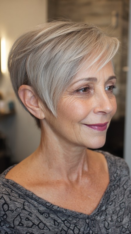 Chic Layered Pixie with Subtle Highlights