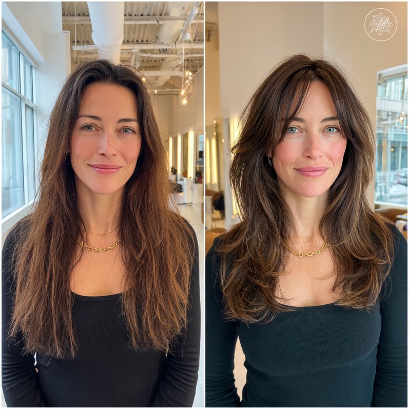 Chic Long Layered Cut with Face-Framing Bangs