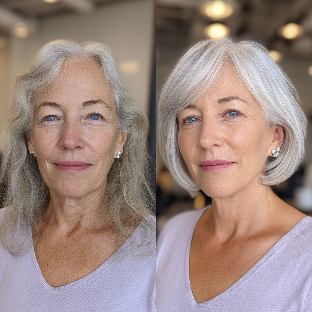 chic silver bob with soft layers