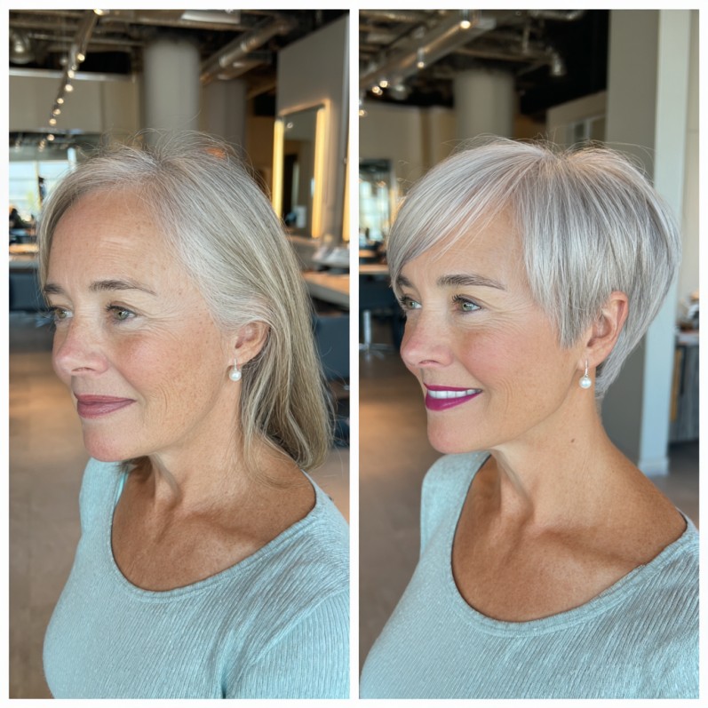 Chic Textured Wedge Cut with Soft Silver Highlights