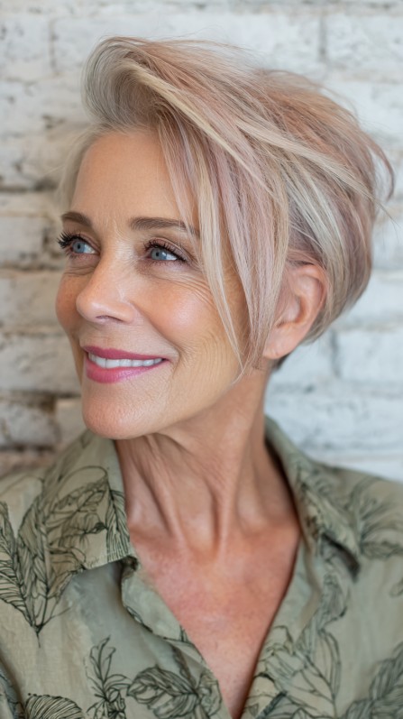 Contemporary Textured Wedge Cut with Soft Blush Highlights