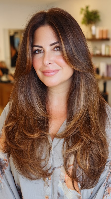 Elegant Long Layered Cut with Subtle Balayage Highlights