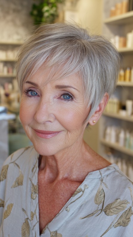 Elegant Textured Silver Pixie Cut