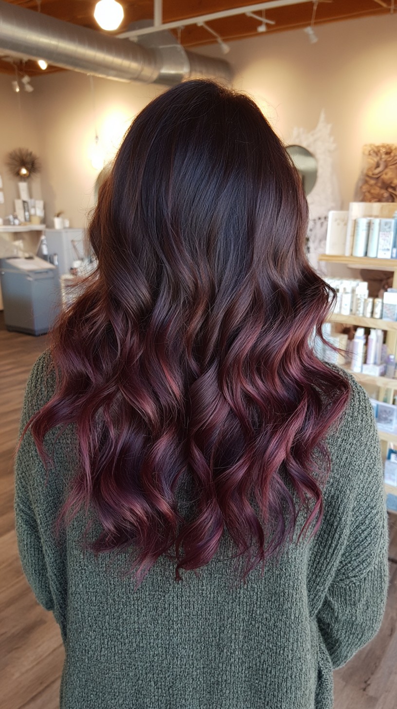 Glamorous Black Cherry Balayage with Luscious Curls