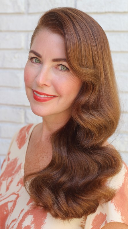 Glamorous Long Vintage Waves with Rich Auburn Highlights