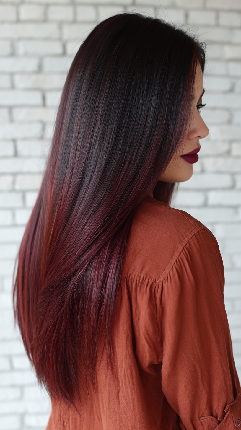 Glossy Black Cherry Balayage with Subtle Layers