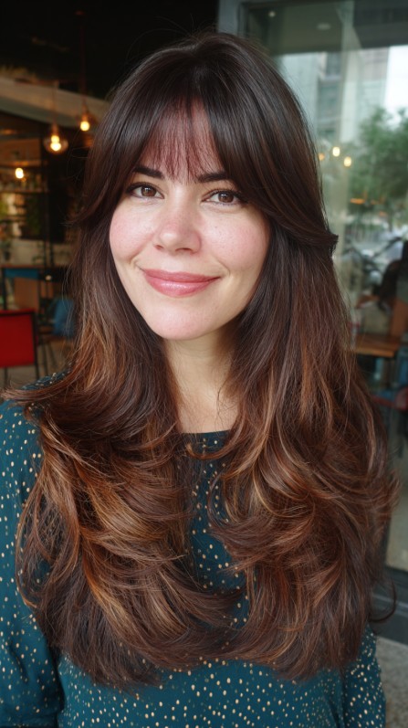 Long Layered Cut with Soft Face-Framing Bangs