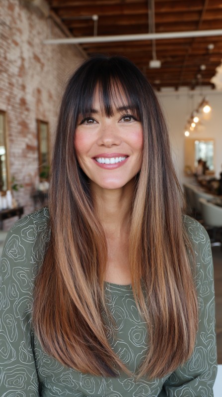 Long Sleek Cut with Soft Blunt Bangs