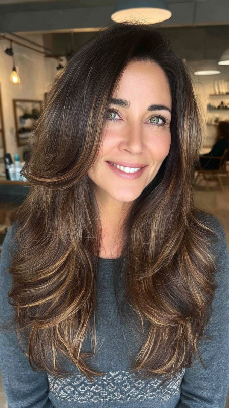 Luxurious Long Layers with Soft Golden Highlights
