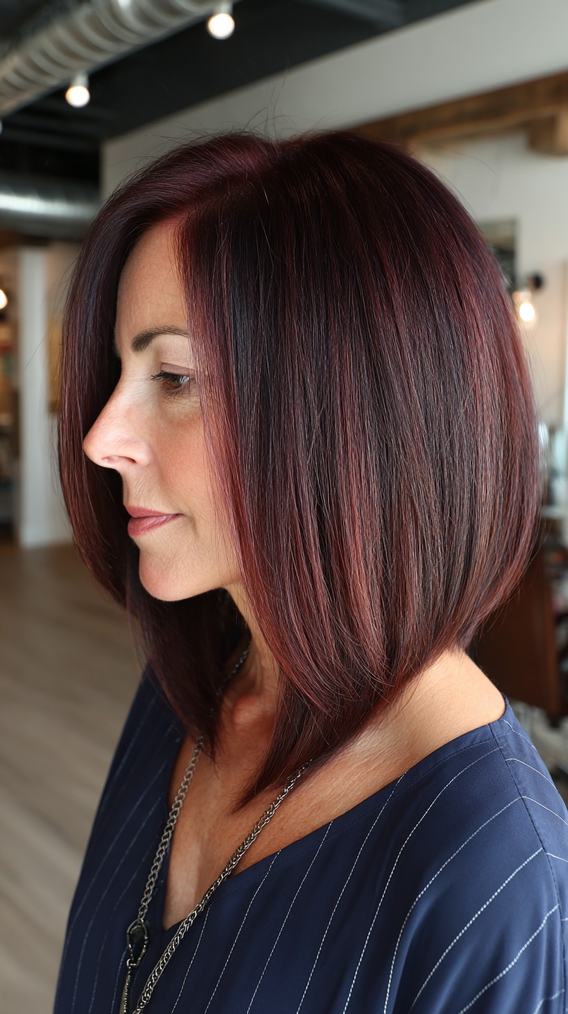 Modern Black Cherry Balayage with Sleek Layers